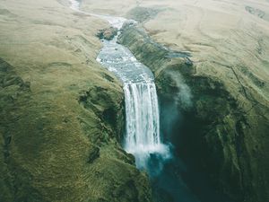 Превью обои водопад, туман, течение, вода, обрыв