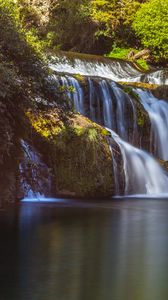 Превью обои водопад, ветки, поток