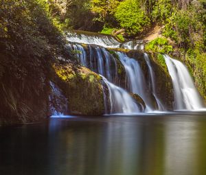 Превью обои водопад, ветки, поток