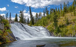 Превью обои водопад, вода, деревья, скалы