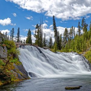 Превью обои водопад, вода, деревья, скалы