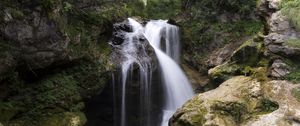 Превью обои водопад, вода, деревья, скалы, природа, пейзаж