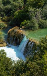 Превью обои водопад, вода, деревья, вид сверху, пейзаж