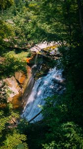 Превью обои водопад, вода, деревья, листья, пейзаж, природа