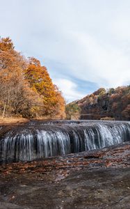 Превью обои водопад, вода, деревья, осень, природа