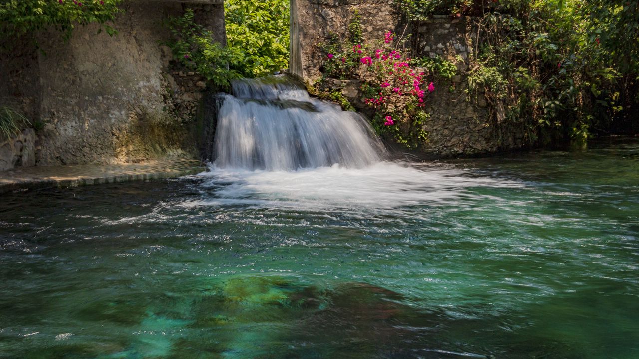 Обои водопад, вода, деревья, цветы, природа картинки на рабочий стол, фото  скачать бесплатно