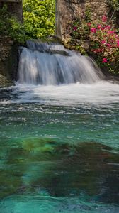 Превью обои водопад, вода, деревья, цветы, природа