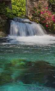 Превью обои водопад, вода, деревья, цветы, природа