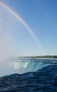 Превью обои водопад, вода, камень, радуга