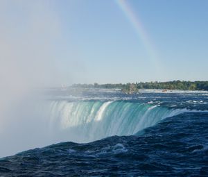 Превью обои водопад, вода, камень, радуга