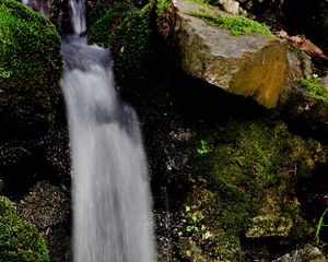 Превью обои водопад, вода, камни, мох, природа