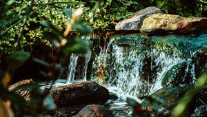 Превью обои водопад, вода, камни, река, кусты