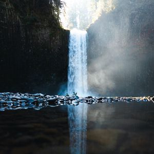 Превью обои водопад, вода, камни, отражение