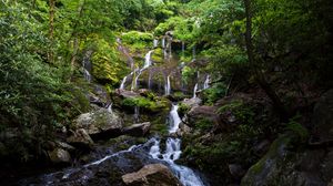 Превью обои водопад, вода, камни, деревья, природа, пейзаж