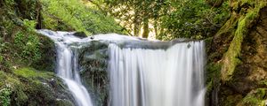 Превью обои водопад, вода, камни, мох, деревья