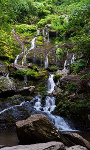 Превью обои водопад, вода, каскад, камни, деревья, природа