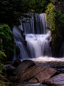 Превью обои водопад, вода, каскад, деревья, природа, пейзаж