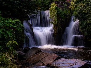 Превью обои водопад, вода, каскад, деревья, природа, пейзаж