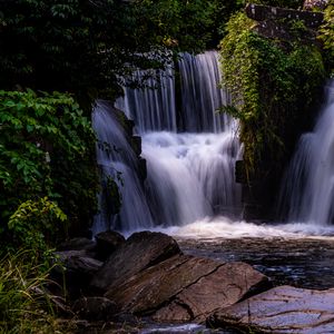 Превью обои водопад, вода, каскад, деревья, природа, пейзаж