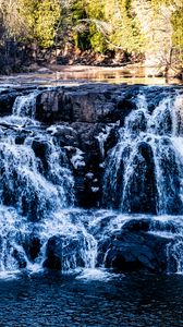 Превью обои водопад, вода, озеро, деревья, природа