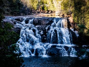 Превью обои водопад, вода, озеро, деревья, природа