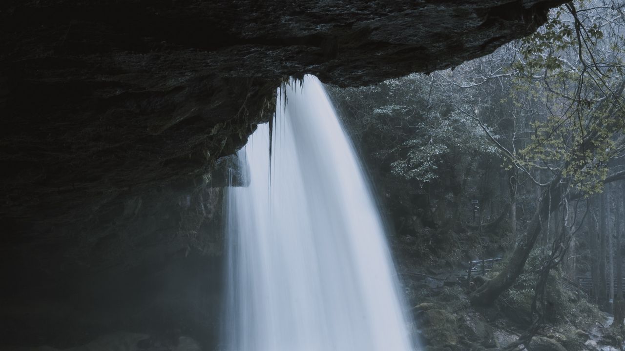 Обои водопад, вода, скала, камни, природа