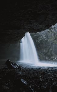 Превью обои водопад, вода, скала, камни, природа