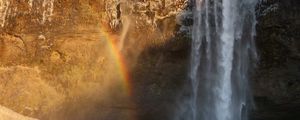 Превью обои водопад, вода, скала, радуга, природа