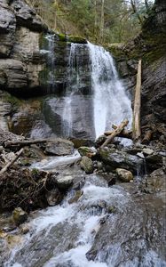 Превью обои водопад, вода, скала, река, камни, природа