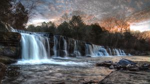 Превью обои водопад, вода, скалы, деревья, пейзаж