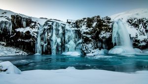 Превью обои водопад, замерзший, лед, снег, зима