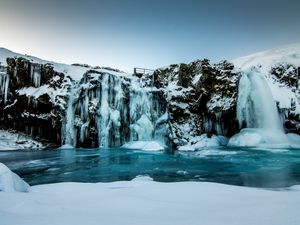 Превью обои водопад, замерзший, лед, снег, зима