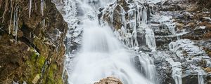 Превью обои водопад, замерзший, лед, сосульки, скалы