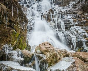 Превью обои водопад, замерзший, лед, сосульки, скалы