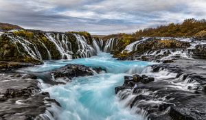 Превью обои водопады, камни, скалы, пейзаж, природа