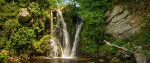 Превью обои водопады, камни, вода, природа, деревья