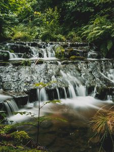 Превью обои водопады, каскад, деревья, вода