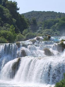 Превью обои водопады, лес, река, пейзаж