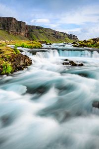 Превью обои водопады, река, холмы, природа