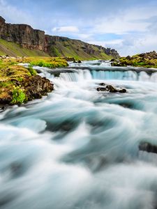 Превью обои водопады, река, холмы, природа