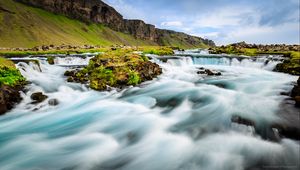 Превью обои водопады, река, холмы, природа