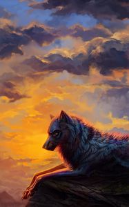 Превью обои волк, арт, закат, хищник