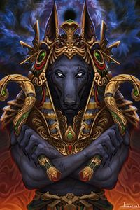 Превью обои волк, фараон, арт, божество, мифический