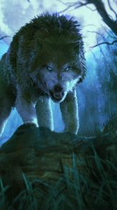 Превью обои волк, оскал, агрессивный, хищник, арт