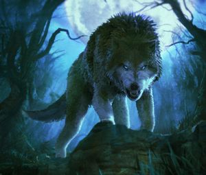 Превью обои волк, оскал, агрессивный, хищник, арт