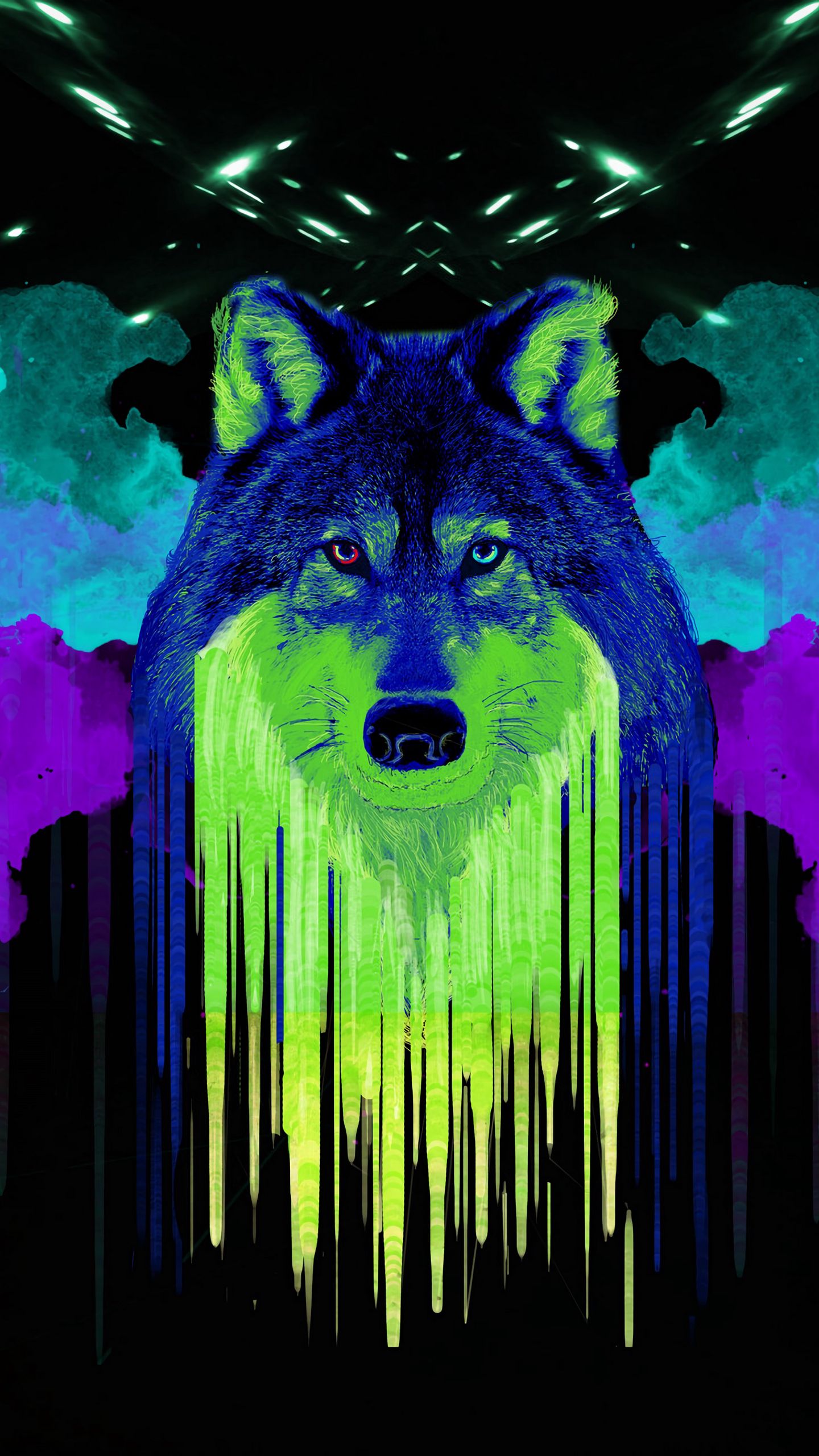 Волк арт красками