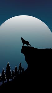 Превью обои волк, скала, луна, вектор, арт, темный