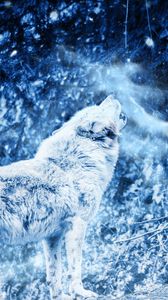 Превью обои волк, вой, хищник, туман, одиночество