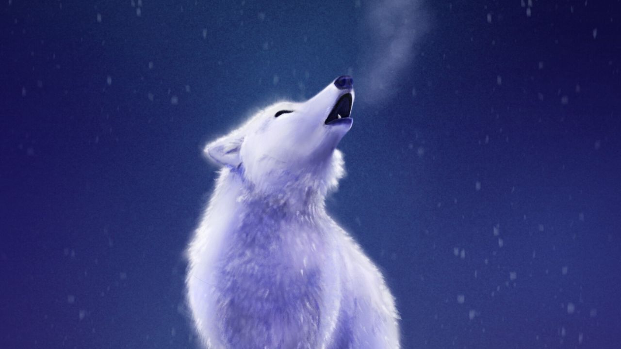 Обои волк, вой, снег, белый, арт