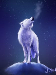 Превью обои волк, вой, снег, белый, арт